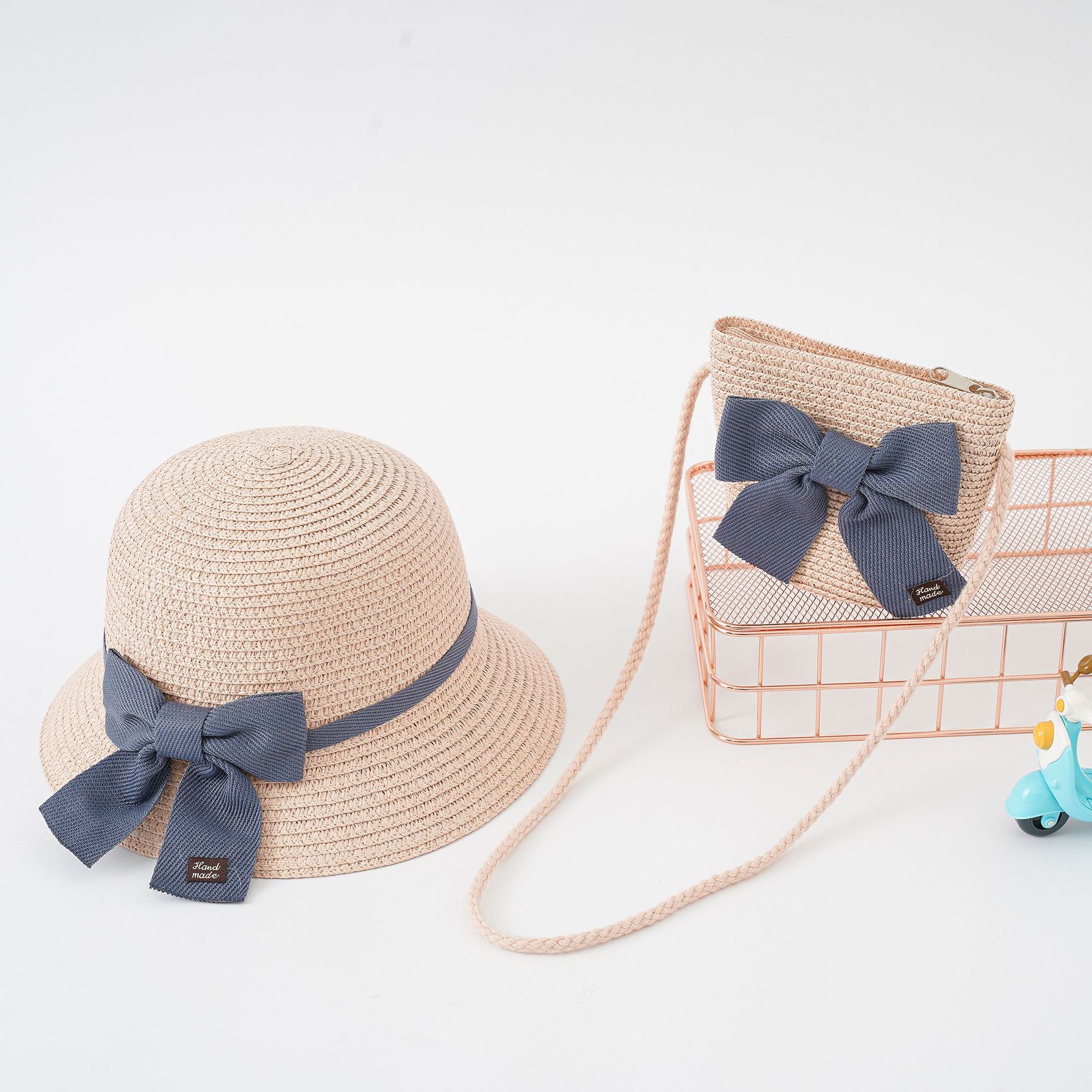 2023 Nueva princesa de encaje para niños verano niñas sombrero de playa a prueba de sol playa traje de protección solar bolsa sombrero de paja