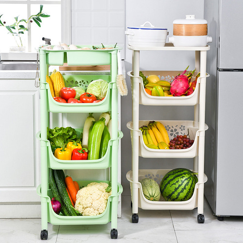 Kitchen Vegetable Shelf Multi-functional Standing with Wheels Portable Cart Home Storage Plastic Organizer Wholesale