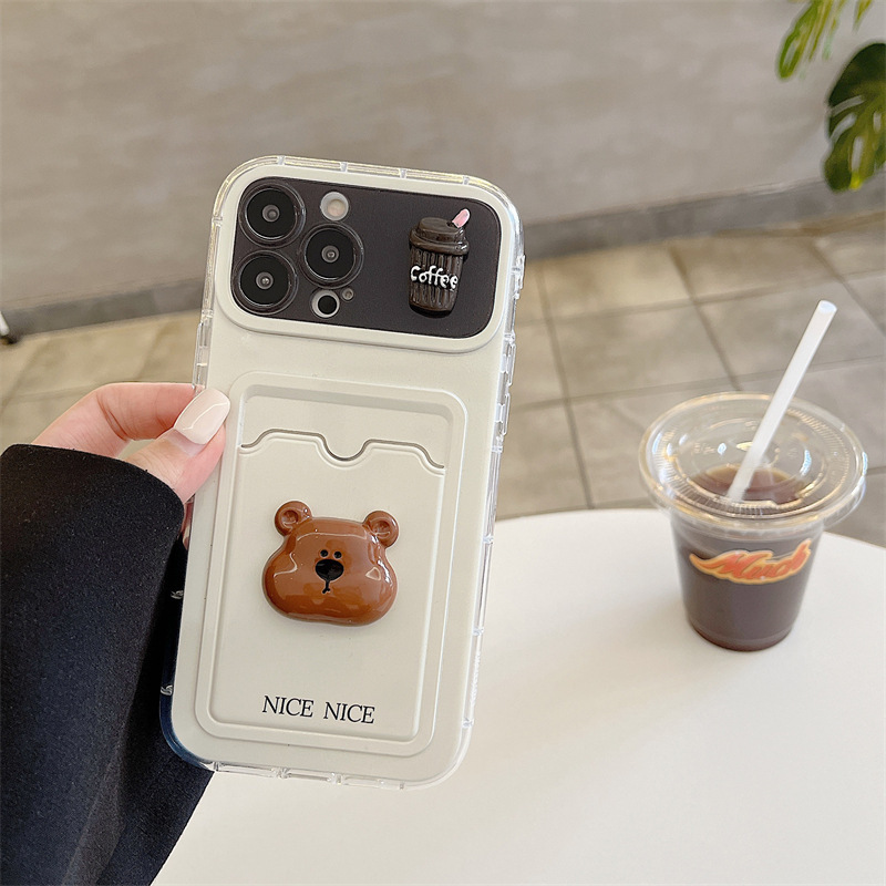 Lindo paquete de tarjetas de oso tridimensional para iPhone13 pareja 15ProMax funda para teléfono 12 Apple 14PM colgante