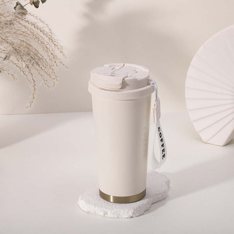 Lily of the Valley Coffee Cup 316 Stainless Steel Insulated Tumbler New Model Ceramic Inner Liner High-End Dual-Use Water Cup with Straw