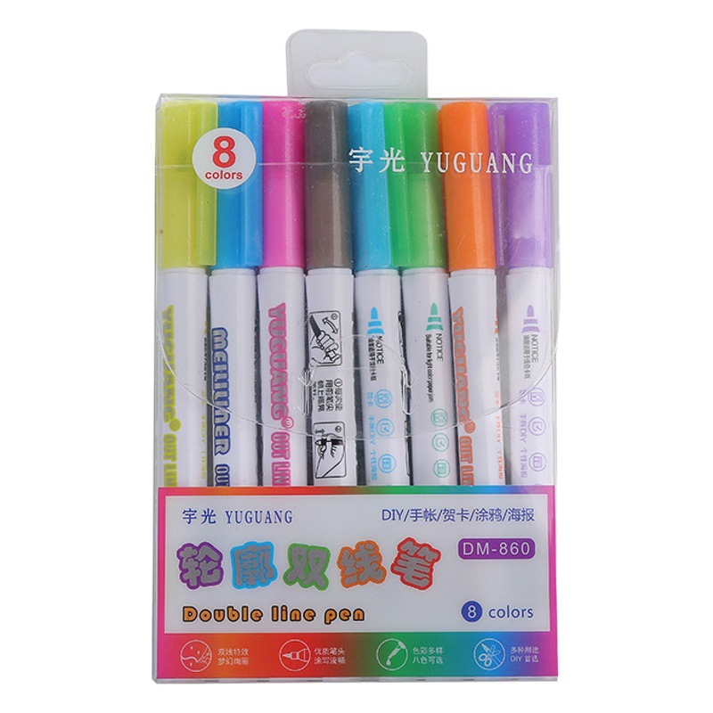 Internet celebridad colorido contorno pluma colorido flash DIY fantasía resaltador multifuncional pintura acuarela pluma al por mayor