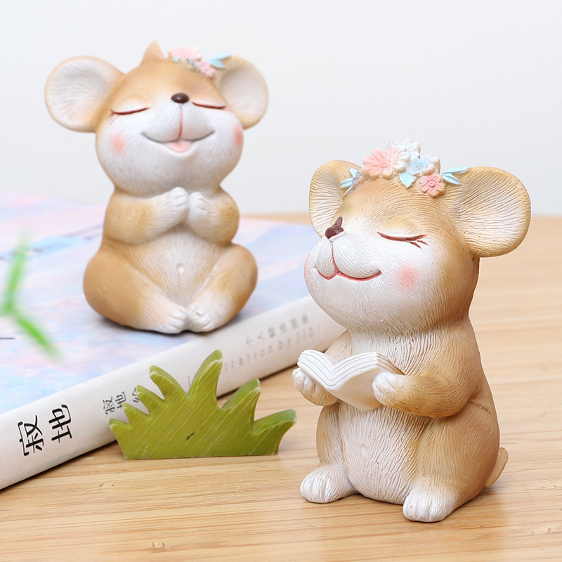 Nanyuan Chuanfang INS de dibujos animados lindo ratón de escritorio pequeños adornos de resina creativa decoración de la torta adornos de ratón