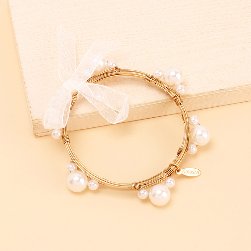 Sweet Bow Knot Imitation Pearl Lace Copper Bangle Copper Bracelets