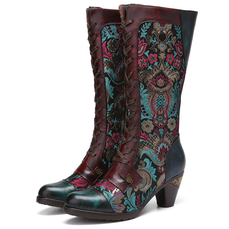 Blue Dream Butterfly Foreign Trade Large Size Export European and American Retro Women's Boots Women's Shoes Amazon Designer High Boots