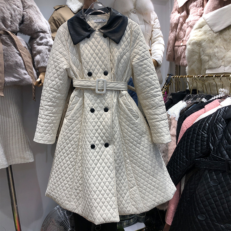 冬新款中長款機車服羽絨棉pu皮衣加厚保暖棉衣外套女棉服壹件代發