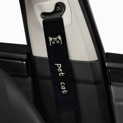 Car Seat Belt Shoulder Cover Embroidered Soft Velvet Seat Belt Protective Cover Extended Version Cross-Border Automotive Supplies (Seat belt shoulder pad) - black-30cm