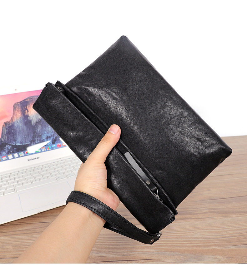 Túi đeo chéo nam da bò thuộc da thật kiểu thể thao, túi cầm tay nhỏ gọn 29×11×17 cm — Màu đen chi tiết 7