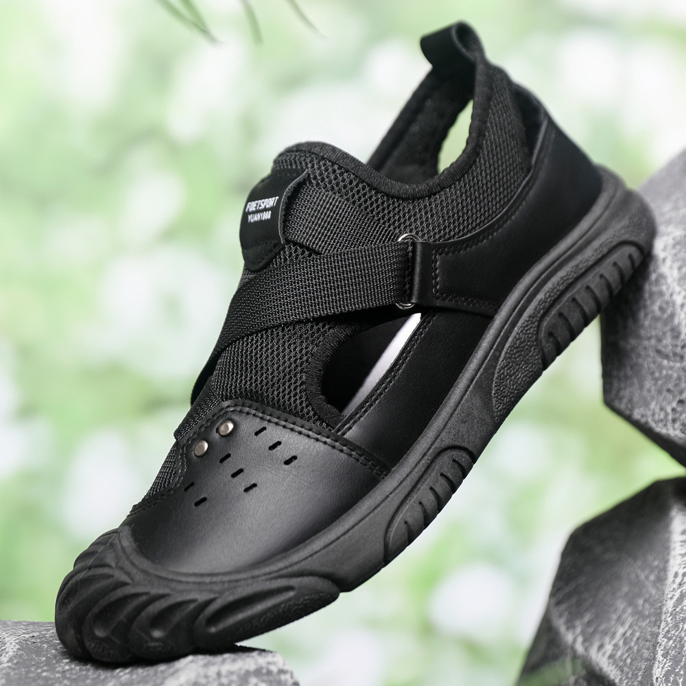 Zapatos de hombre, sandalias de malla de verano, nuevos zapatos casuales de hombre, zapatos de playa al aire libre con velcro transpirables