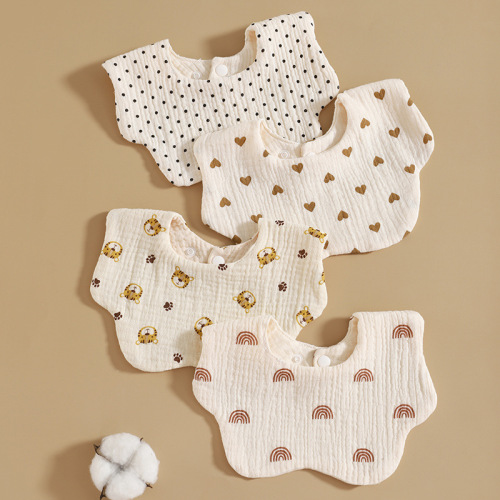 Six-layer saliva towel baby petal bib summer 360-degree rotating newborn bib cute printed cotton gauze