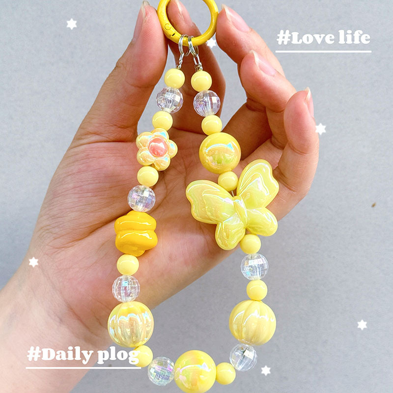 Nuevo colgante de cadena de teléfonos móviles de dibujos animados palomitas de maíz colgante de llavero creativo colgante de bolsas de perlas pintadas a mano