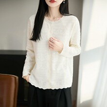 2026年春夏新款精圆领欧根纱针织开衫长袖女提花百搭女装上衣外套
