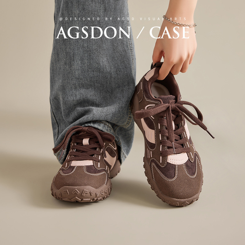 Augusden Retro German Training Shoes for Women 2026 New Spring Brown Thick-Soled Waffle Casual Sneakers