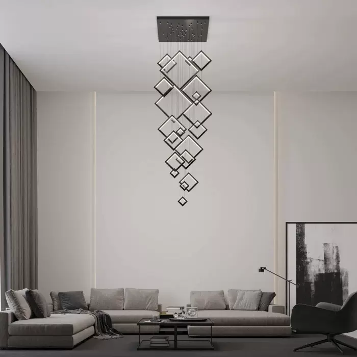 北欧创意方形几何吊灯客厅餐厅高级感方框吊灯前台展厅吧台灯具