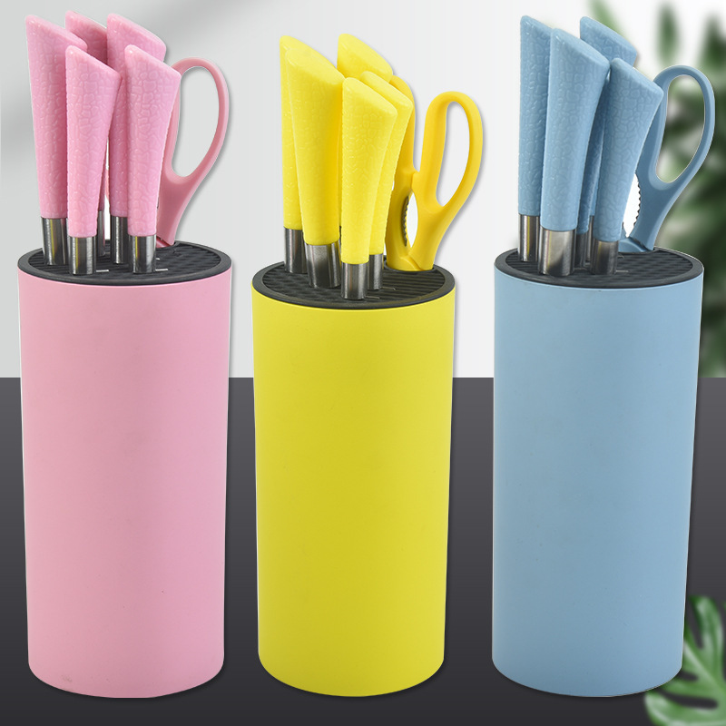 Asiento cilíndrico Juego de cuchillos de 7 piezas Juego de cuchillos de acero inoxidable para el hogar de cocina Cuchillo de chef Juego de combinación de cuchillos multiusos