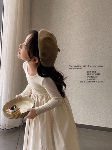 Stylish Knit Dress for Girls -  Autumn New Arrival Children's Trendy Patchwork Design, Literary and Lazy Style Skirt