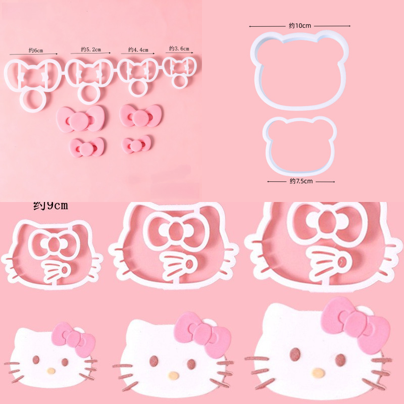 Cartoon Cute Cat Fondant Cutting Mold, Bow-Shaped Kitten Impression Mold, Kitten Stamping Mold, Digital Building Block Mold