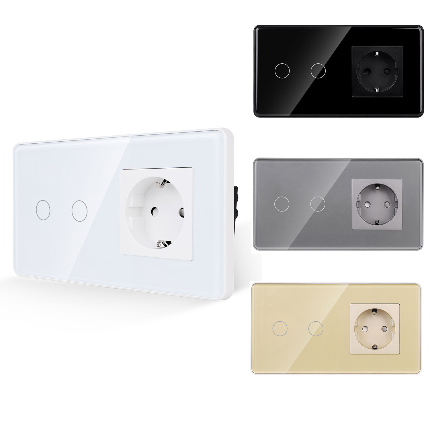 2G触摸开关+德插玻璃250V欧盟标准2.5D圆角弧度俄罗斯插座157*86