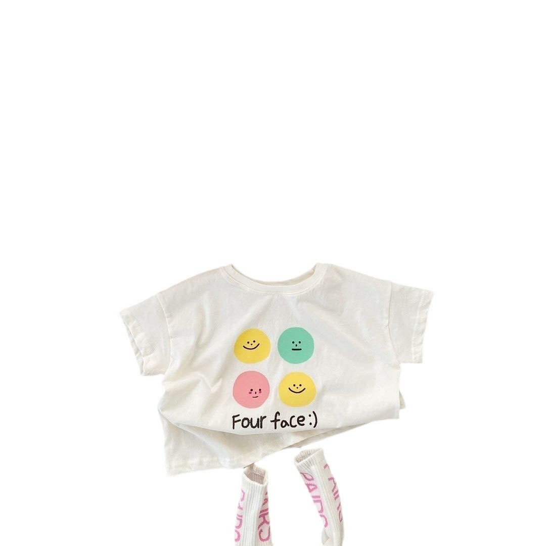 INS estilo coreano verano cuello redondo frijoles dibujos animados lindo impreso bebé manga corta Camiseta camisa de fondo del todo partido