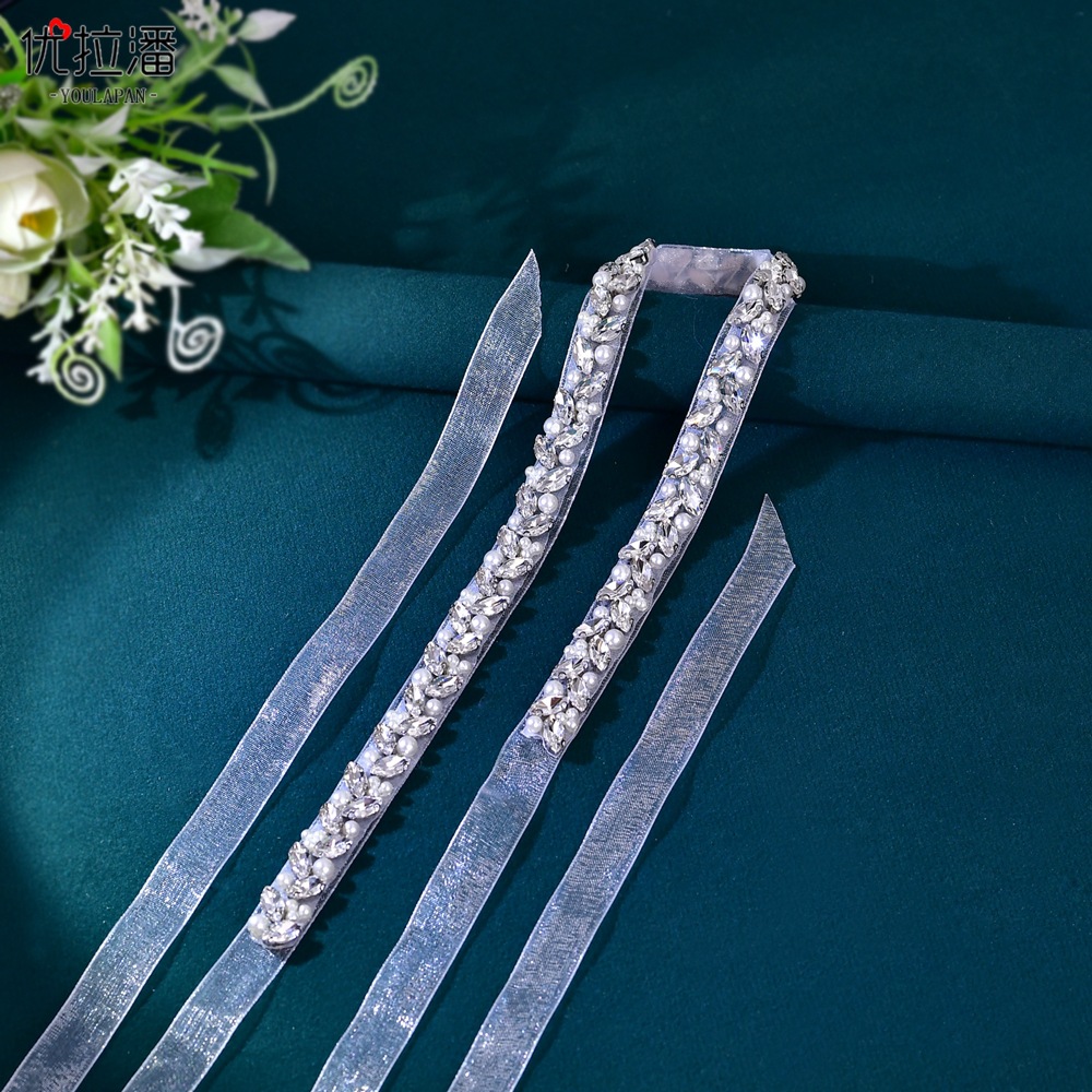 Youlapan cinturón nupcial de las mujeres vestido boda decorativo ropa lujo rhinestone perla plata cintura sello decoración S383