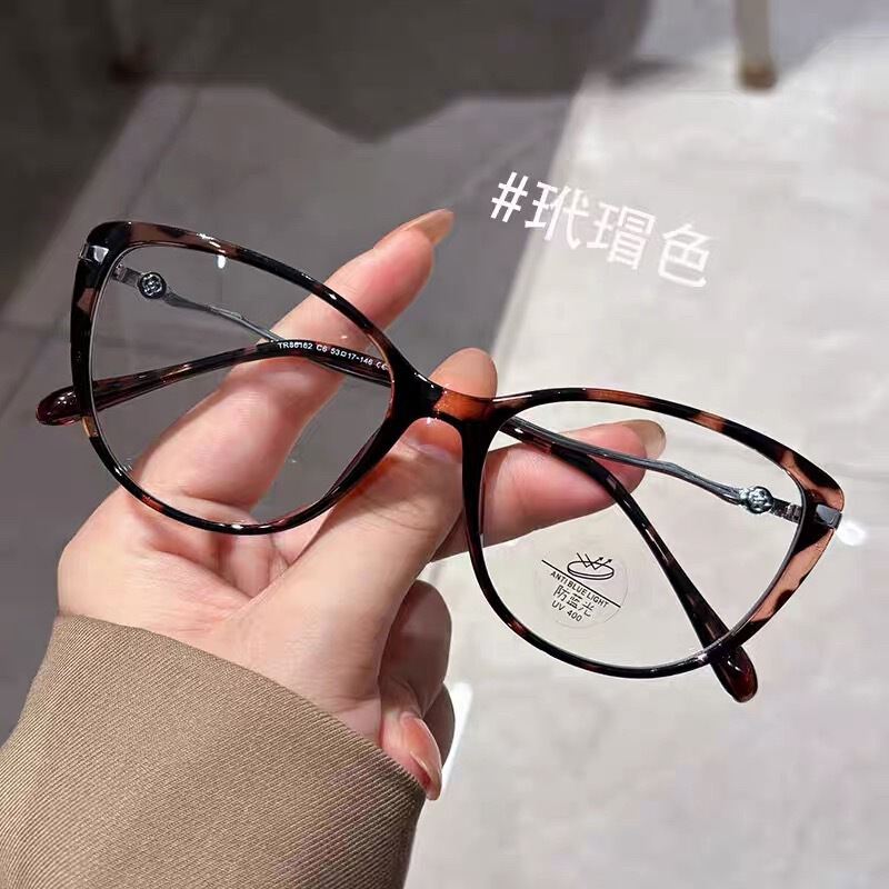 小香风猫眼波浪腿金属眼镜高级感可配度数TR框不压鼻防蓝光近视镜|undefined