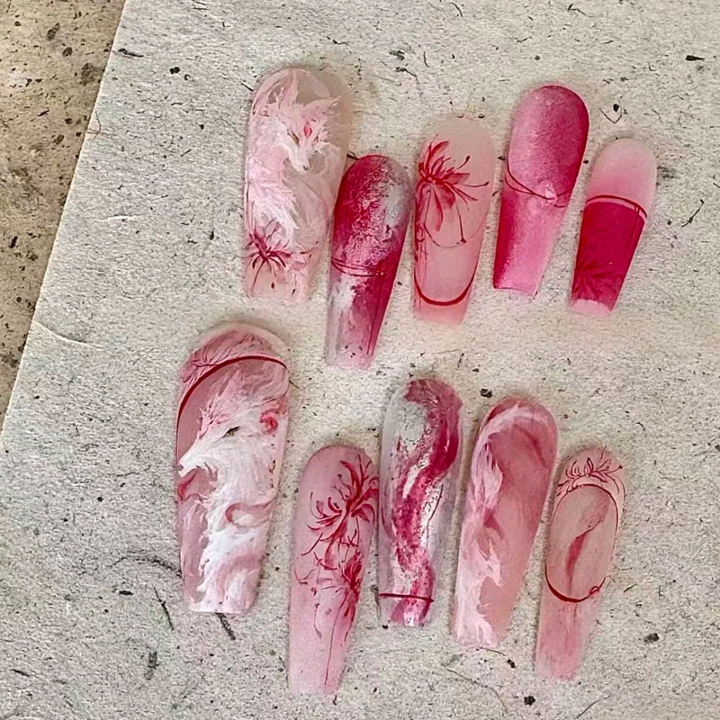 Wearable Matte Fire Fox Exotic Artistic High-End Niche Design Beauty Fake Nail Stickers Wholesale from Source Factory