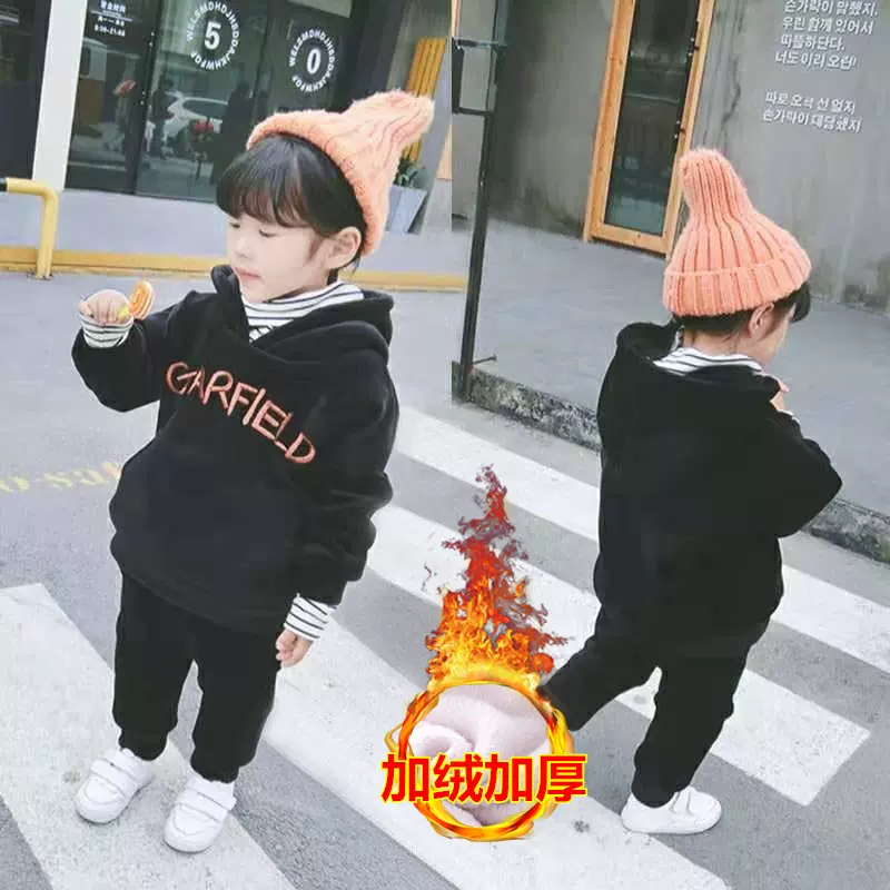 女童套装秋冬新款男女宝宝冬装连帽加绒加厚婴幼儿童棉服批发跨境
