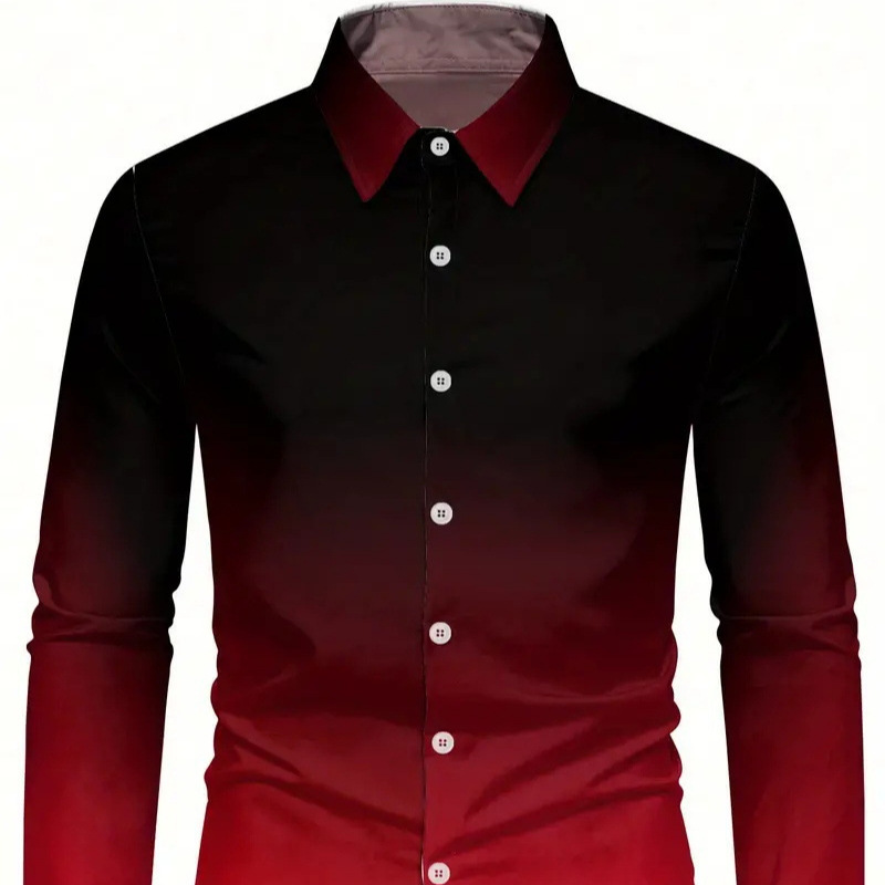 Camisa de solapa de diseño de nicho de la calle principal 2024 Camisa de manga larga con degradado de todo fósforo para hombre de otoño MB12