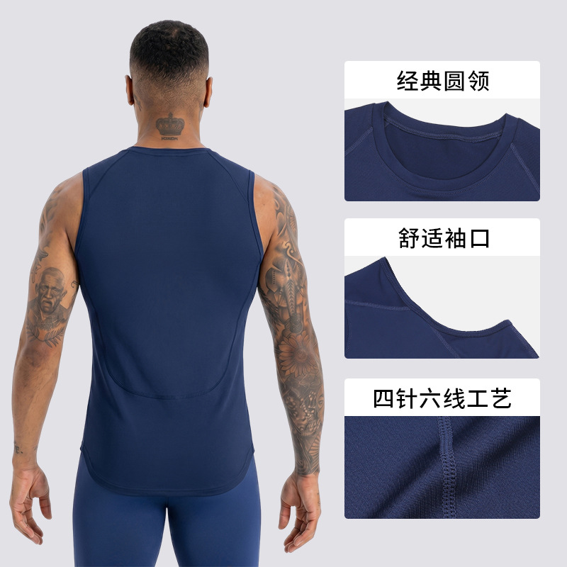 Trajes de maratón transpirables negros de baloncesto camiseta deportiva de cuello redondo en el hombro con chaleco de acondicionamiento físico de secado rápido para hombres