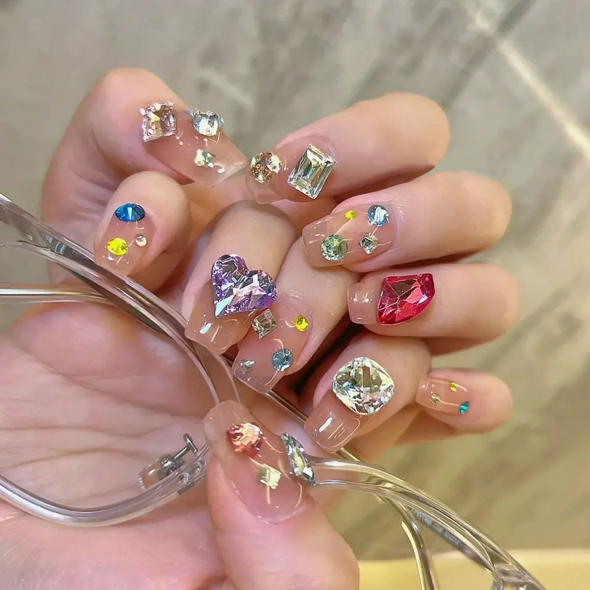 Internet celebrity monkey same style nail art gem diamond jewelry texture crystal diamond multi-cut axe pointed bottom diamond nail sticker