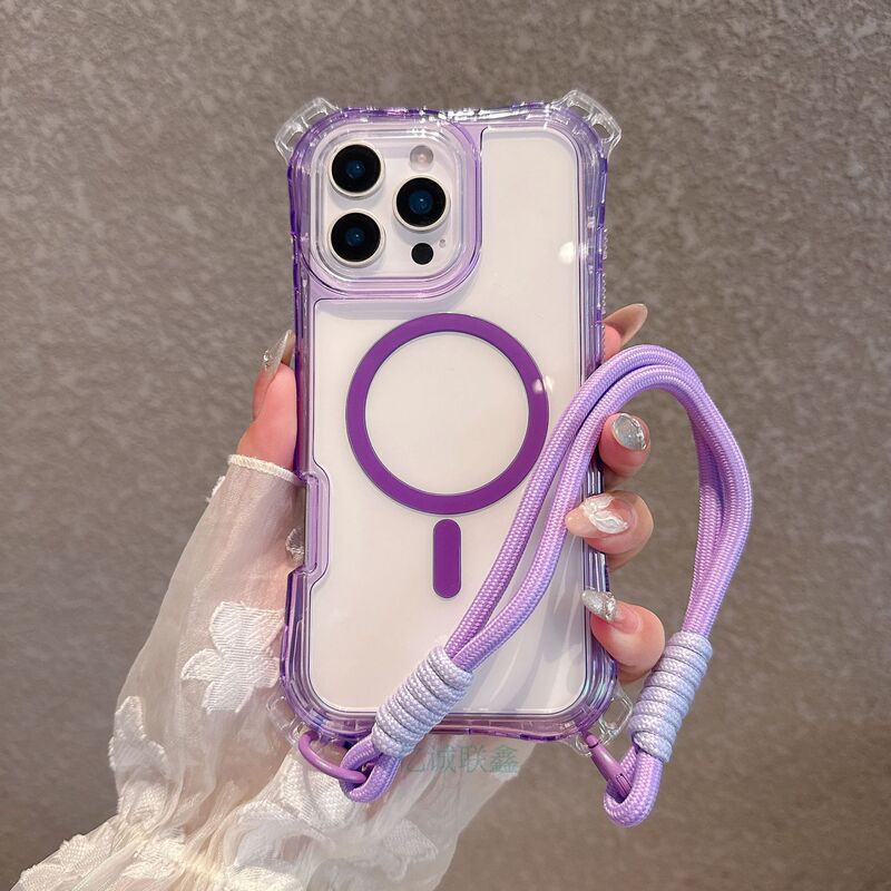 Suitable for Apple 17Promax Two-Color Magnetic Mobile Phone Case Iphone16 High Transparency Four Corners 17 Air Hand Rope Protection Suitable for Apple 17Promax Two-Color Magnetic Mobile Phone Case Iphone16 High Transparency Four Corners 17 Air Hand Rope Protection