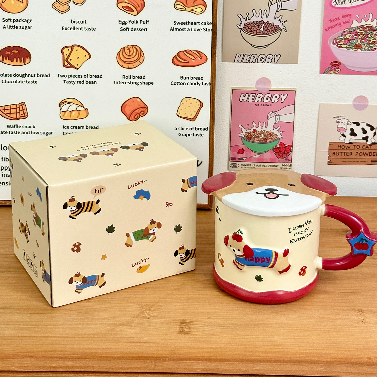 Taza de cerámica inteligente de perro de salchicha taza con tapa de taza de agua de estudiantes para el hogar regalo de cumpleaños taza de pareja