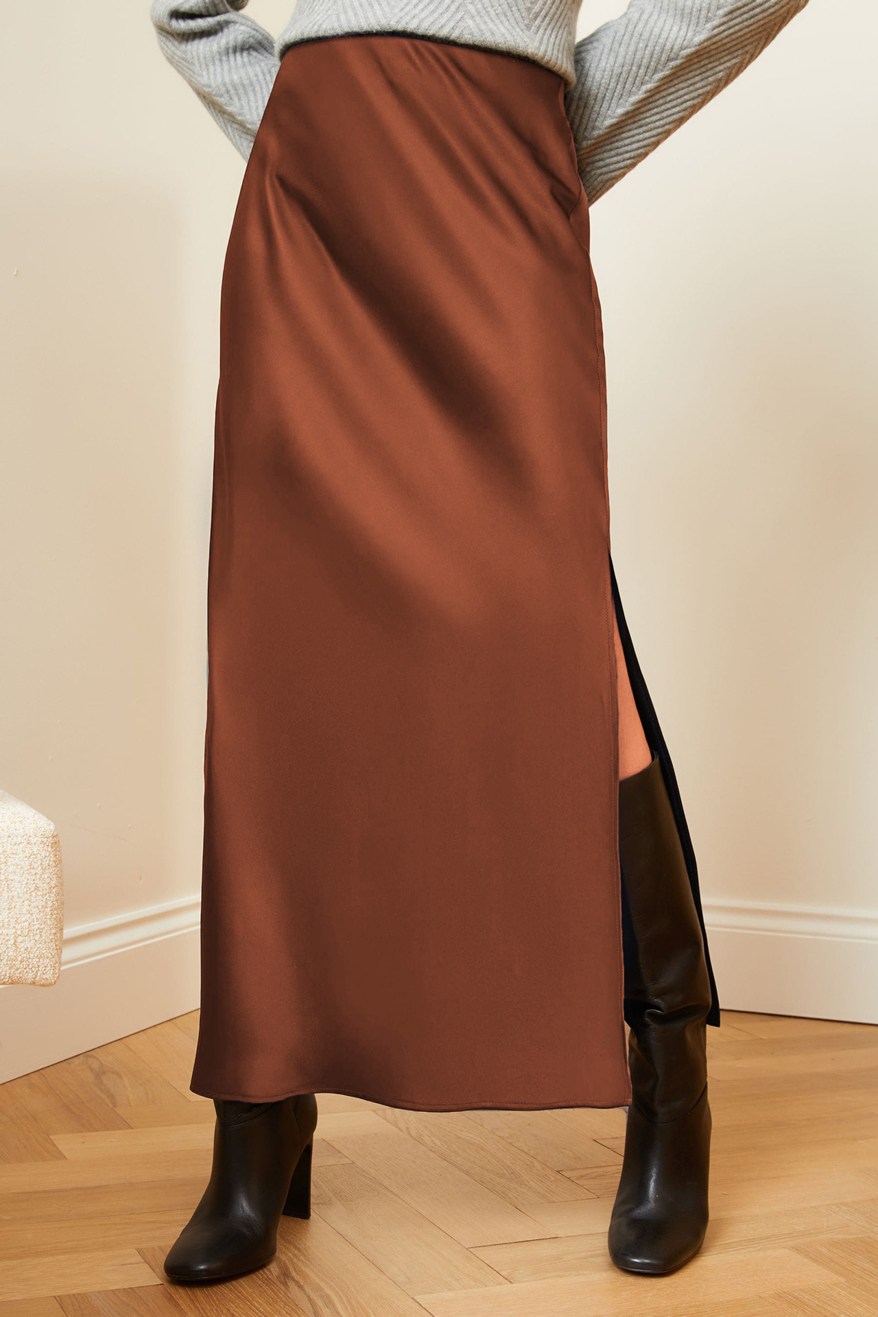 L'Été Le Printemps Rétro Style Classique Couleur Unie Polyester Robe Mi-Longue Jupes display picture 16