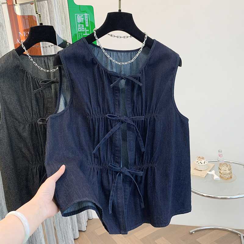 Actual Shot of 2025 New Summer Style Japanese Style Denim Vest for Women, Retro Waistcoat, Versatile Layering, Slimming Look Vest