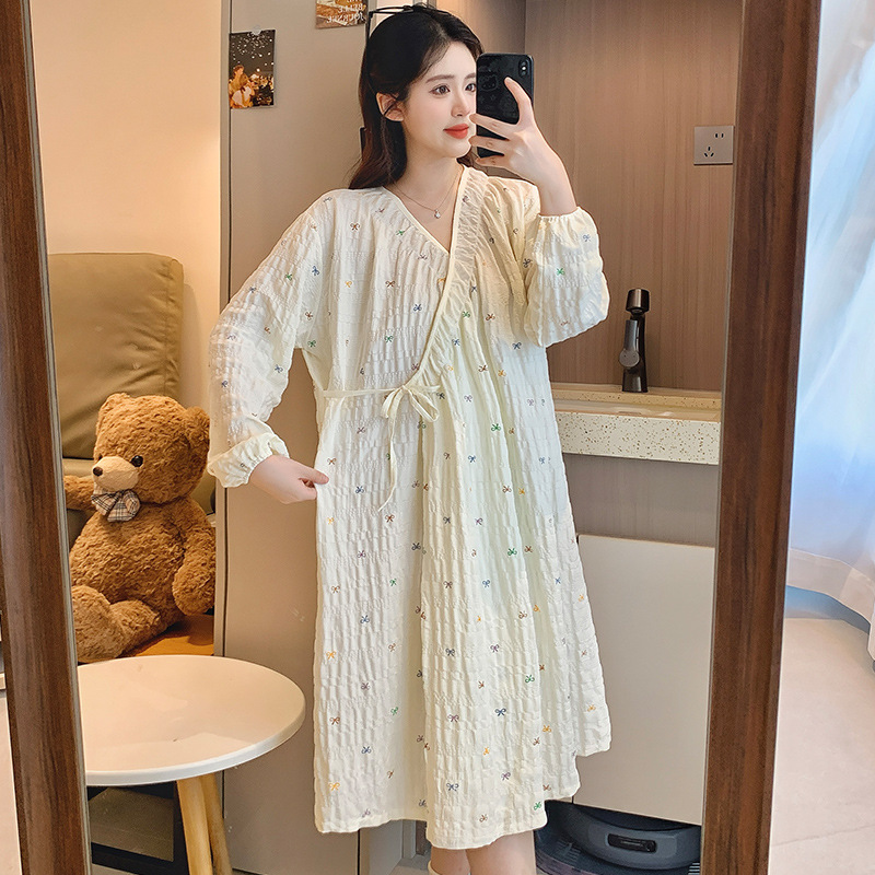 高級感雲綿月子服パジャマ女性春夏長袖産婦産後授乳家庭服セット