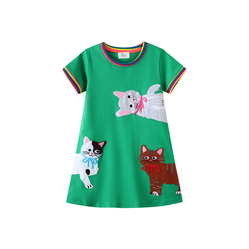 Ropa infantil de moda europea y americana, ropa infantil de punto, vestido de princesa para niñas, vestido de manga corta para niñas