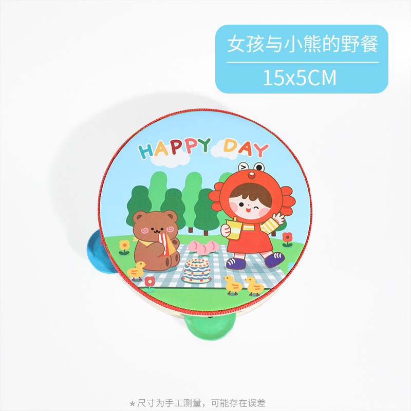 Instrumento de percusión Orff madera 15cm pandereta colorido infantil danza kindergarten maestro tambor mano