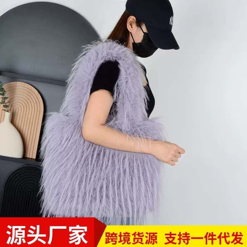 2025年新款狐狸毛绒包时尚仿皮草秋冬托特包时尚大容量单肩斜挎包