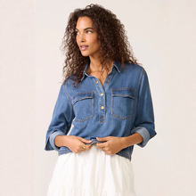 欧美风跨境外贸女装2025时尚休闲翻领V领套头上衣牛仔衬衣89288