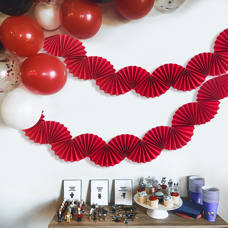 Red Paper Fan Flags Valentine's Day Party Decoration Holiday Wedding Party Decoration Props Fan Folding Paper Fan Flower