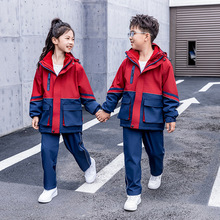 中小学生校服套装冲锋衣冬季初中高中班服红色三件套加绒加厚定制