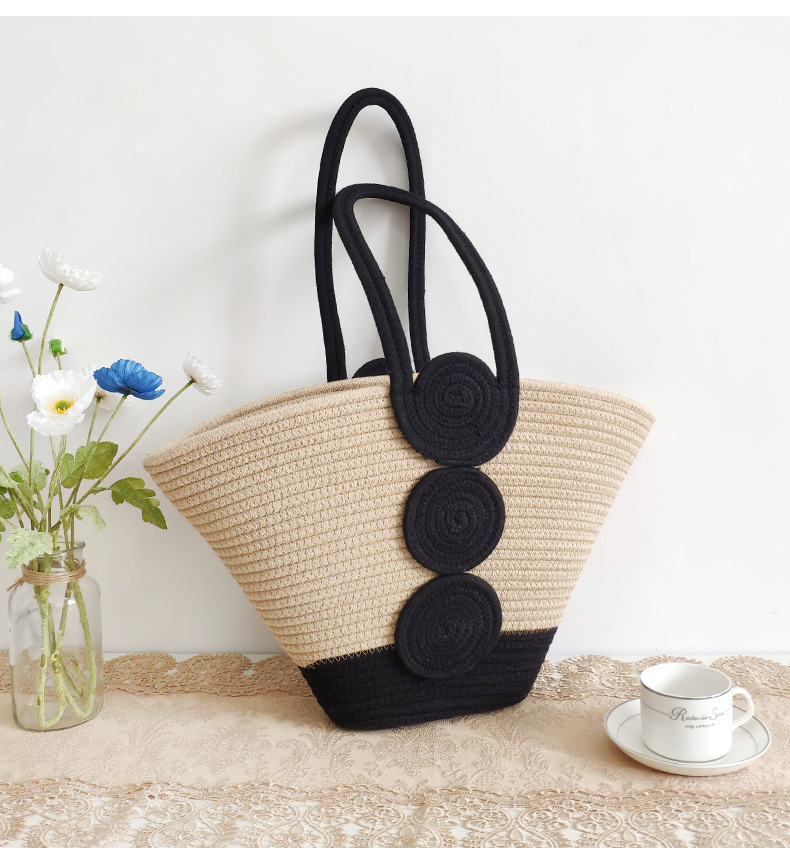 Cotton Material New Year Festival Women's Large Cotton Round Dots Elegant Streetwear Weave Shell Open Handbag