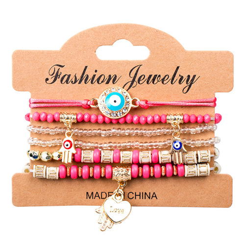 Hot-selling European and American-style Beaded Bracelets with Devil's Eye Charms—Fashionable, Bohemian Multi-Layered Bead Designs for Elegant Jewelry Looks
