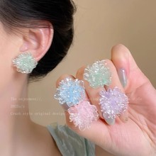 夏日多巴胺彩色水晶花朵耳环女温柔小清新时尚气质耳钉网红耳饰品
