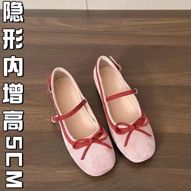 In-Stock Retro Round-Toe 5cm Shallow Bow Mary Jane Slip-On Casual Versatile Shoes