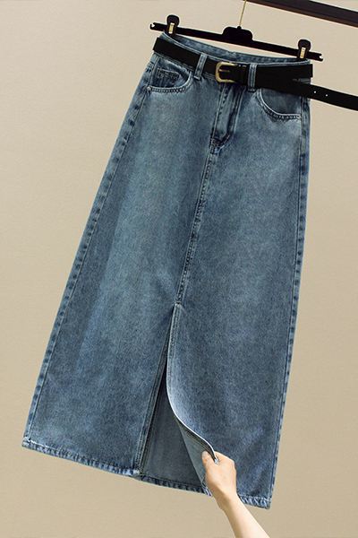 高腰开叉牛仔半身裙女春秋2025新款夏季中长款小个子a字包臀长裙