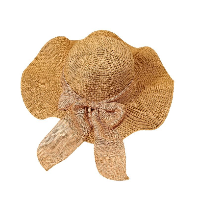 2025 Sombrero de playa Sombrero de paja de ala grande Sombrero de playa de protección solar de vacaciones de verano para mujer Sombrero de sol Sombrero de paja Sombrero de lazo
