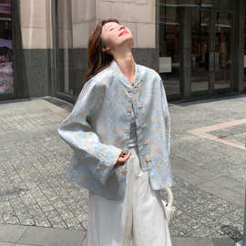 浅蓝色新中式国风刺绣短外套女2026春季高级感巨好看气质减龄上衣