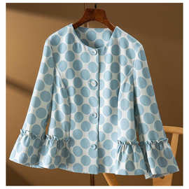 殿堂笈！重磅40姆米法国双层真si波点短外套印花宽松女装2024新款