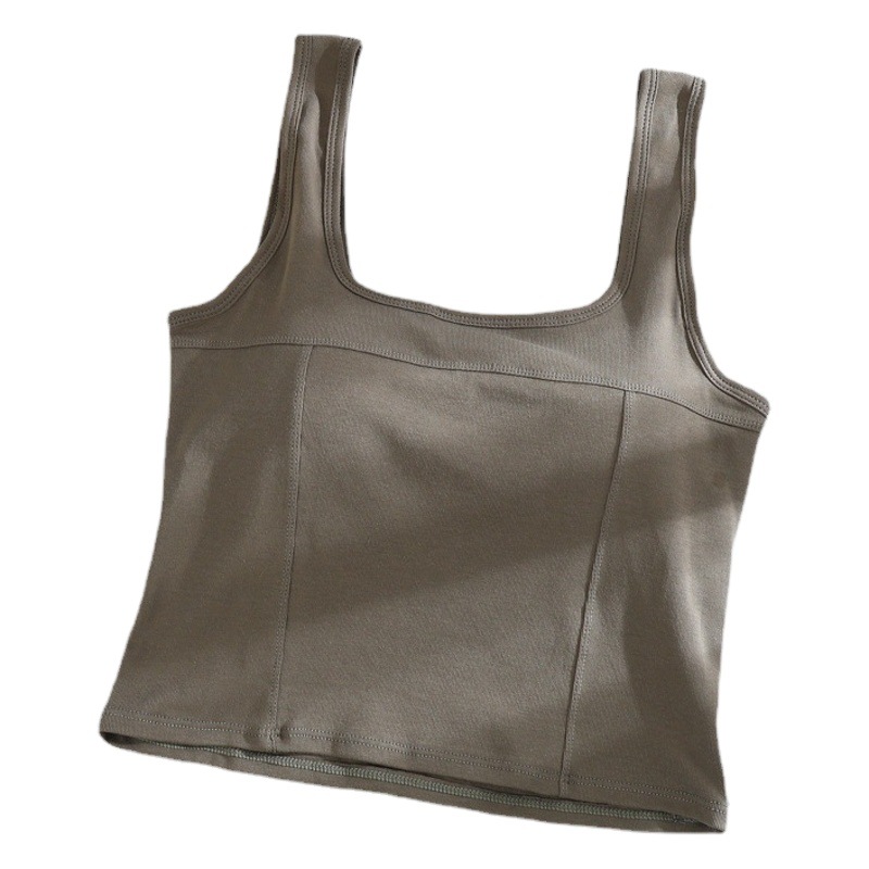 Primavera y Verano de color sólido sin costuras camisola envuelto en el pecho chaleco fijo de una pieza Copa interior y exterior desgaste medio-longitud anti-exposición chaleco para mujeres