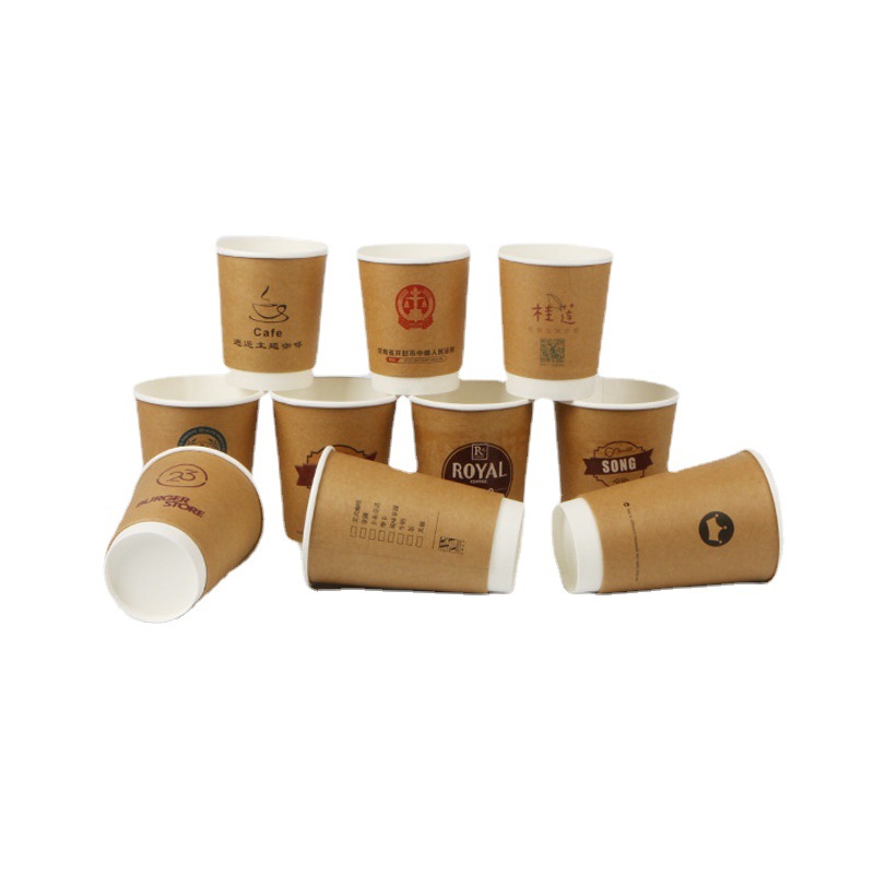 12 oz taza de café con tapa taza de papel desechable de doble capa de piel de vaca taza hueca de una sola película engrosada taza de papel de té de leche